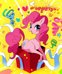 Size: 520x619 | Tagged: safe, artist:pasikon, pinkie pie, g4, female, pixiv, present, solo, surprise motherfucker