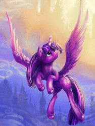 Size: 1200x1600 | Tagged: safe, artist:viwrastupr, twilight sparkle, alicorn, pony, g4, female, looking up, mare, solo, spread wings, twilight sparkle (alicorn), unshorn fetlocks