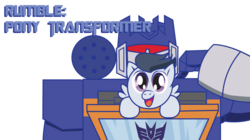 Size: 1024x574 | Tagged: safe, artist:inspectornills, edit, rumble, pegasus, g4, colt, cropped, cute, father and son, foal, looking at you, male, namesake, open mouth, pun, rumble (transformers), soundwave, transformers, visual pun, weapons-grade cute