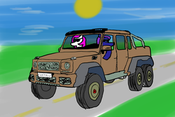 Size: 2000x1334 | Tagged: safe, artist:gustav tremendous, princess celestia, princess luna, g4, car, mercedes-benz, mercedes-benz g-class, mercedes-benz g63 amg 6x6, top gear