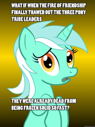 Size: 625x833 | Tagged: safe, lyra heartstrings, g4, hearth's warming eve (episode), my little pony: friendship is magic, conspiracy lyra, exploitable meme, female, hearth's warming eve, image macro, meme, solo