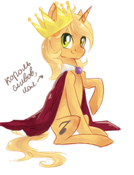 Size: 700x910 | Tagged: safe, artist:renaifoxi, oc, oc only, oc:lenich, pony, unicorn, cape, clothes, crown, cyrillic, handwriting, king, male, plum, plum kingdom, russian, solo, stallion