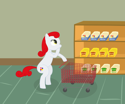 Size: 1200x997 | Tagged: safe, artist:nightfly19, oc, oc only, oc:wonder bread, incorrect leg anatomy, shelf, shopping, solo, supermarket, trolley, tumblr, vector, wonder bread