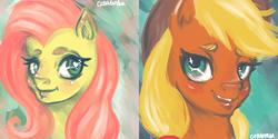 Size: 4000x2000 | Tagged: safe, artist:czbaterka, applejack, fluttershy, anthro, g4, ambiguous facial structure, doodle, sketch