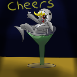 Size: 2600x2600 | Tagged: safe, artist:flashiest lightning, oc, oc only, shark, alcohol, cheers, drink, drinking, glass, high res, martini, micro, shark suit, solo, tiny
