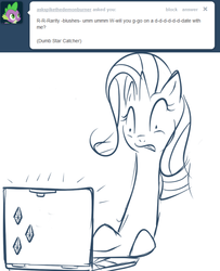 Size: 482x594 | Tagged: safe, artist:bambooharvester, rarity, g4, ask, female, monochrome, rarity replies, solo, tumblr