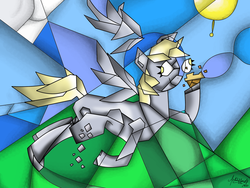 Size: 2560x1920 | Tagged: safe, artist:zsparkonequus, derpy hooves, pegasus, pony, g4, abstract, cubism, female, mare, modern art, muffin, smiling, solo