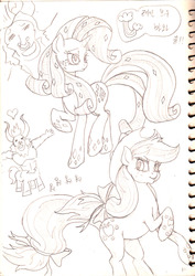 Size: 1500x2120 | Tagged: safe, artist:mrs1989, applejack, lord tirek, rarity, g4, korean, monochrome, rainbow power, sketch dump, traditional art