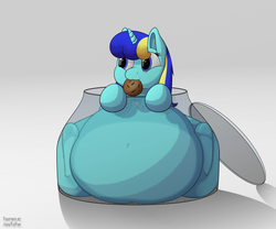 Size: 1200x1000 | Tagged: safe, artist:jesseorange, oc, oc only, oc:jester bells, pony, cookie, cookie jar, fat, impossibly wide hips, morbidly obese, obese, solo, wide hips