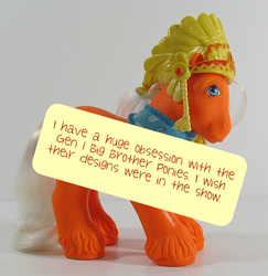 Size: 583x600 | Tagged: safe, wigwam, earth pony, pony, g1, big brother ponies, headdress, irl, male, neckerchief, photo, pony confession, solo, toy