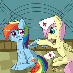 Size: 2000x2000 | Tagged: safe, artist:fluttershy-wins, fluttershy, rainbow dash, g4, duo, high res, nurse