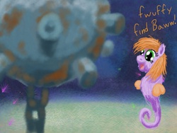 Size: 1024x768 | Tagged: safe, artist:fluffsplosion, fluffy pony, ball, naval mine, open mouth, sea fluffies, smiling, solo, stupidity, this will end in tears and/or death