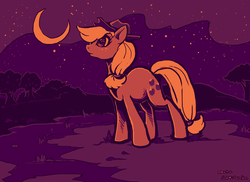 Size: 1920x1398 | Tagged: safe, artist:mocha-shortcake, applejack, g4, crescent moon, female, looking up, moon, night, pixiv, solo