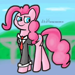 Size: 725x725 | Tagged: safe, artist:mang, pinkie pie, g4, 30 minute art challenge, clothes, female, outdoors, solo, tuxedo