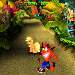 Size: 1080x1080 | Tagged: safe, applejack, bandicoot, earth pony, pony, g4, crash bandicoot, crash bandicoot (series), crossover, hog wild, this will not end well