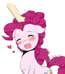 Size: 600x681 | Tagged: dead source, safe, artist:239asd, pinkie pie, g4, blushing, cute, diapinkes, disembodied arm, disembodied hand, eyes closed, female, hand, happy, heart, open mouth, petting, simple background, solo, tail wag, white background