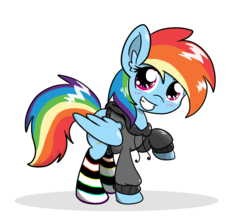 Size: 2320x2016 | Tagged: safe, artist:amberlea-draws, rainbow dash, g4, clothes, female, high res, hoodie, simple background, socks, solo, striped socks, transparent background