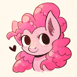 Size: 600x600 | Tagged: safe, artist:steveholt, pinkie pie, pony, g4, blushing, bust, female, heart, looking at you, mare, no pupils, portrait, simple background, smiling, solo, three quarter view, white background
