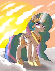 Size: 2496x3229 | Tagged: safe, artist:rad-dubkitteh, princess celestia, g4, female, high res, solo, sunrise