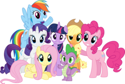 Size: 13349x9000 | Tagged: safe, artist:mactavish1996, applejack, fluttershy, pinkie pie, rainbow dash, rarity, spike, twilight sparkle, alicorn, dragon, earth pony, pegasus, pony, unicorn, g4, absurd resolution, female, horn, mane seven, mane six, mare, photo, simple background, smiling, transparent background, twilight sparkle (alicorn)