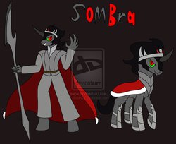 Size: 990x807 | Tagged: safe, artist:bioblood, king sombra, anthro, g4, male, solo, weapon