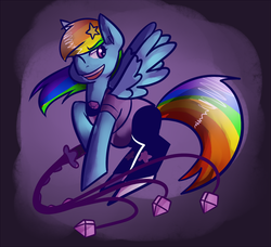 Size: 1000x912 | Tagged: safe, artist:php52, rainbow dash, pegasus, pony, g4, amethyst, amethyst (steven universe), clothes, cosplay, female, flail, gem, mare, quartz, solo, steven universe, weapon