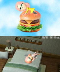 Size: 400x480 | Tagged: safe, fluttershy, human, g4, cheeseburger, humanized, mii, miified, nintendo, tomodachi life