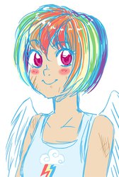 Size: 687x1024 | Tagged: safe, artist:redmisa, rainbow dash, human, g4, female, humanized, sketch, solo, winged humanization