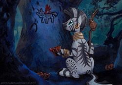 Size: 790x552 | Tagged: safe, artist:kenket, artist:spainfischer, zecora, pony, zebra, g4, female, painting, rafiki, reference, solo, the lion king, tree