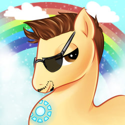 Size: 894x894 | Tagged: safe, artist:turtlesea, pony, marvel comics, ponified, solo, sunglasses, tony stark