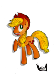 Size: 1478x2000 | Tagged: safe, artist:nairua, applejack, earth pony, pony, g4, drawing, female, open mouth, raised hoof, solo