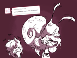 Size: 1280x966 | Tagged: safe, artist:herny, princess luna, oc, snail, luna-afterdark, g4, laughing, tumblr, unamused