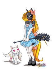 Size: 955x1351 | Tagged: safe, artist:mysticalpha, oc, oc only, anthro, unguligrade anthro, anthro oc, incubator (species), kyubey, kyubey out of fucking nowhere, puella magi madoka magica