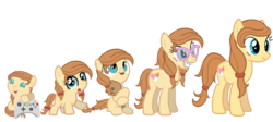 Size: 6868x3065 | Tagged: safe, artist:avisola, oc, oc only, oc:cream heart, earth pony, pony, g4, adorkable, age progression, baby, baby pony, blank flank, braces, controller, cute, cutie mark, dork, female, filly, foal, glasses, goggles, hooves, mare, ocbetes, open mouth, simple background, smiling, solo, teddy bear, teeth, transparent background, xbox 360, younger