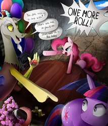 Size: 1020x1200 | Tagged: safe, artist:skyeypony, discord, pinkie pie, twilight sparkle, g4, dreamworks, the road to el dorado, trio