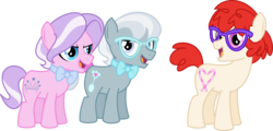 Size: 1463x703 | Tagged: safe, artist:itoruna-the-platypus, diamond tiara, silver spoon, twist, earth pony, pony, g4, colt, diamond crown, foal, male, rule 63, silver platter, simple background, stick (rule 63), transparent background, vector