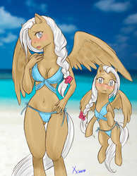 Size: 2480x3188 | Tagged: safe, artist:xxinnon, oc, oc only, oc:silver blizzard, anthro, anthro ponidox, belly button, bikini, clothes, high res, swimsuit