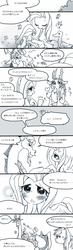 Size: 400x1366 | Tagged: safe, artist:pasikon, discord, fluttershy, rainbow dash, twilight sparkle, g4, comic, female, male, monochrome, ship:discoshy, shipping, straight