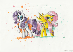 Size: 3507x2480 | Tagged: safe, artist:pumpkinkikile, fluttershy, rarity, g4, high res, traditional art