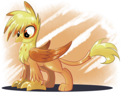 Size: 1848x1390 | Tagged: safe, artist:ruhisu, oc, oc only, oc:brave wing, griffon, abstract background, frown, shiny, simple background, solo, species swap, standing, transparent background, vector