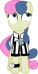 Size: 3000x5754 | Tagged: safe, artist:ruinedomega, bon bon, sweetie drops, earth pony, pony, g4, eyeroll, female, mare, ponyscape, referee, referee bon bon, rock paper scissors, simple background, solo, standing, tcg, transparent background, vector, watch, whistle