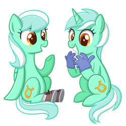 Size: 2376x2376 | Tagged: safe, artist:thecheeseburger, lyra heartstrings, skyra, earth pony, pegasus, pony, unicorn, g4, boots, clothes, colored pupils, cute, duo, gloves, high res, lyrabetes, shoes, simple background, sisters, skyrabetes, smiling, transparent background