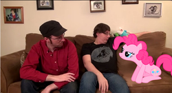 Size: 1302x704 | Tagged: safe, pinkie pie, human, g4, bedroom eyes, cute, doug walker, doug's adorable visitor, exploitable meme, irl, irl human, jason laws, meme, photo