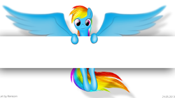 Size: 1920x1080 | Tagged: safe, artist:reinkorn, rainbow dash, g4, female, leaning, looking at you, smiling, solo, spread wings, suspended