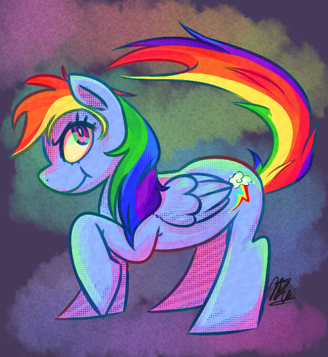 650873 Safe Artistpommebutt Rainbow Dash Female Raised Tail Screentone Solo Derpibooru 6204