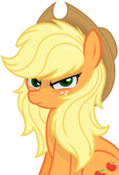 Size: 4000x5876 | Tagged: safe, artist:godoffury, applejack, earth pony, pony, g4, alternate hairstyle, angry, blushing, cute, female, frown, glare, hat, jackabetes, looking at you, loose hair, mare, simple background, solo, transparent background, tsundere, tsunjack, vector