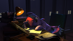 Size: 2560x1440 | Tagged: safe, artist:zigidi94, twilight sparkle, g4, 3d, desk, female, lamp, night, solo, source filmmaker, worried