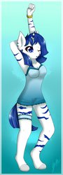Size: 537x1488 | Tagged: safe, artist:eloise-chan, oc, oc only, oc:umbra, zebracorn, anthro, anthro oc, armpits, clothes, garter, solo, stretching