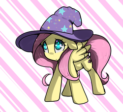Size: 4974x4548 | Tagged: safe, artist:acharmingpony, fluttershy, g4, absurd resolution, accessory swap, female, floppy ears, frown, hat, looking up, shy, solo, the great and powerful, trixie's hat, wingding eyes