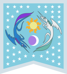 Size: 6000x6600 | Tagged: safe, artist:parclytaxel, princess celestia, princess luna, g4, hearth's warming eve (episode), .svg available, absurd resolution, equestria, flag, flag of equestria, hearth's warming eve, moon, stars, sun, vector